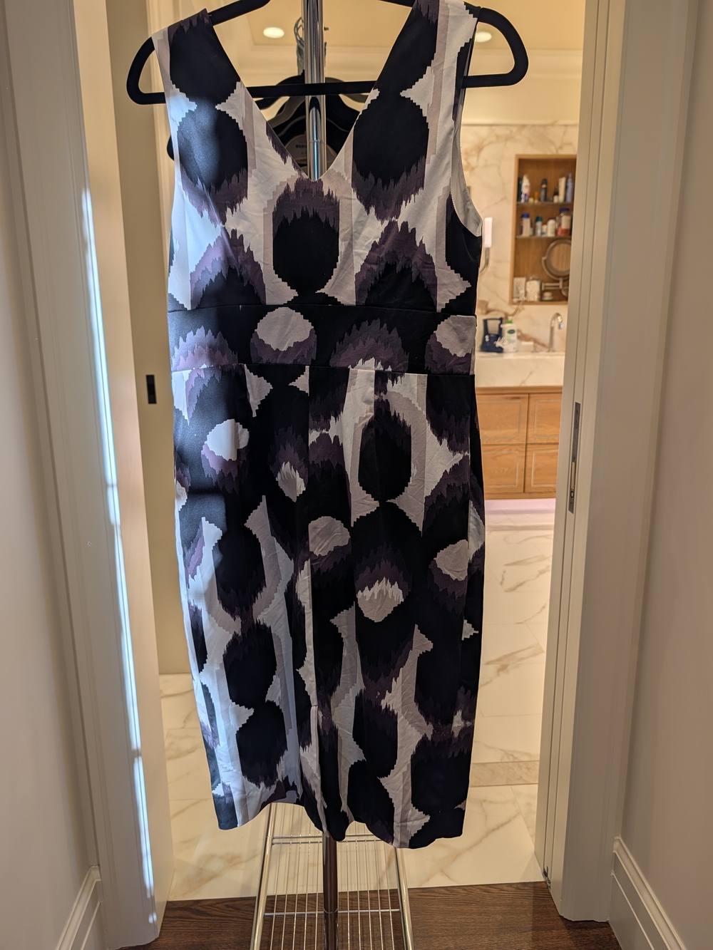 Boden Sleeveless Ikat Dress in Black and White